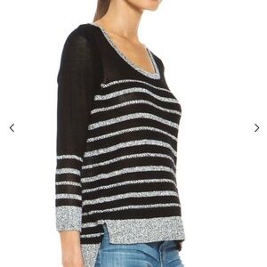 RAG &‎ BONE Azra Stripe Knit Semi-Sheer Hi-Low Sweater, Size XS